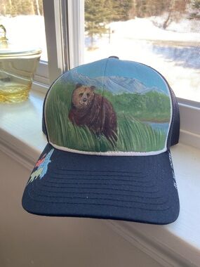 Painted Bear Trucker Hat - Black with Scenic Artwork